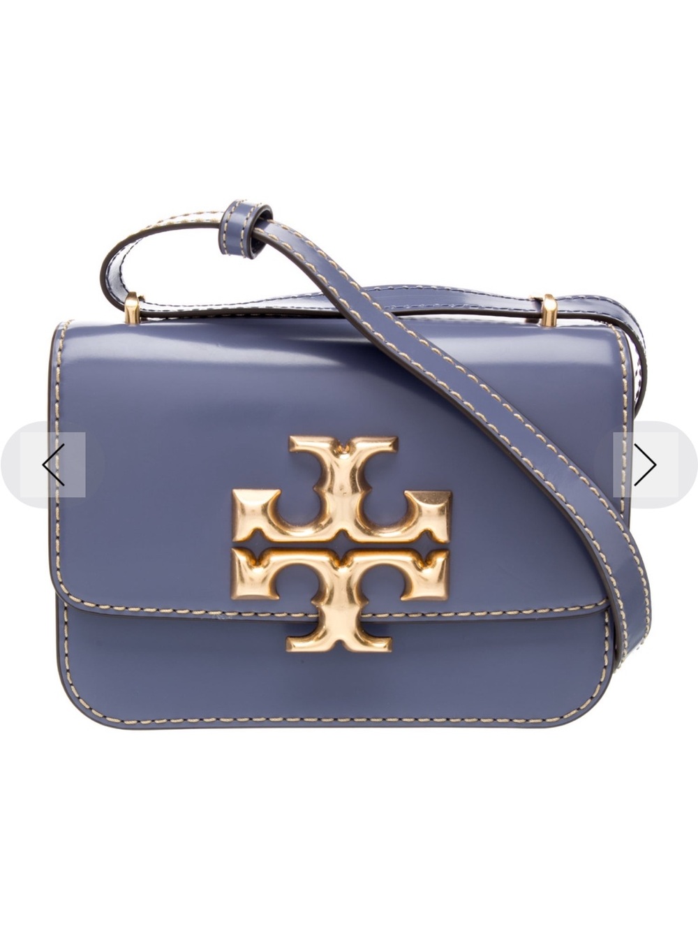 Tory Burch Blue Leather Shoulder Bag with Oversized Gold Logo